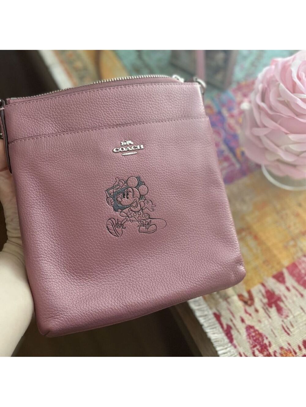 Coach x Disney Minnie Mouse Pink Pebbled Leather Crossbody Bag